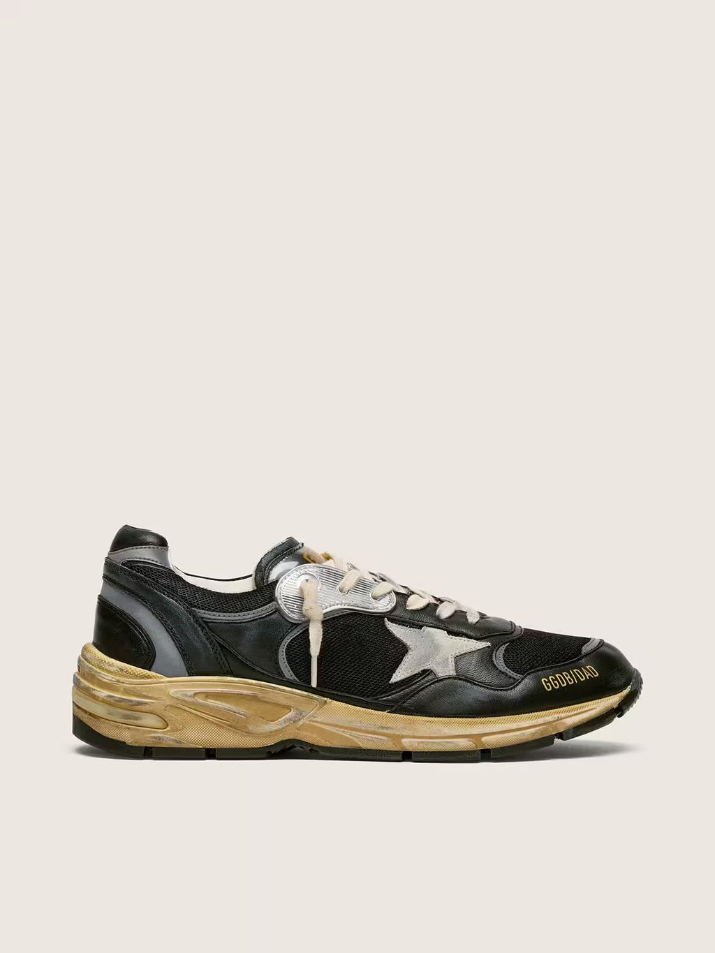 Golden Goose - Dad Star en résille et cuir Nappa Noir et Argent et étoile Grise