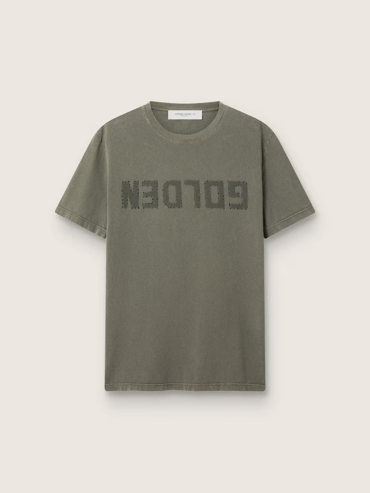 Golden Goose - Tee-Shirt Vert Olive effet usé