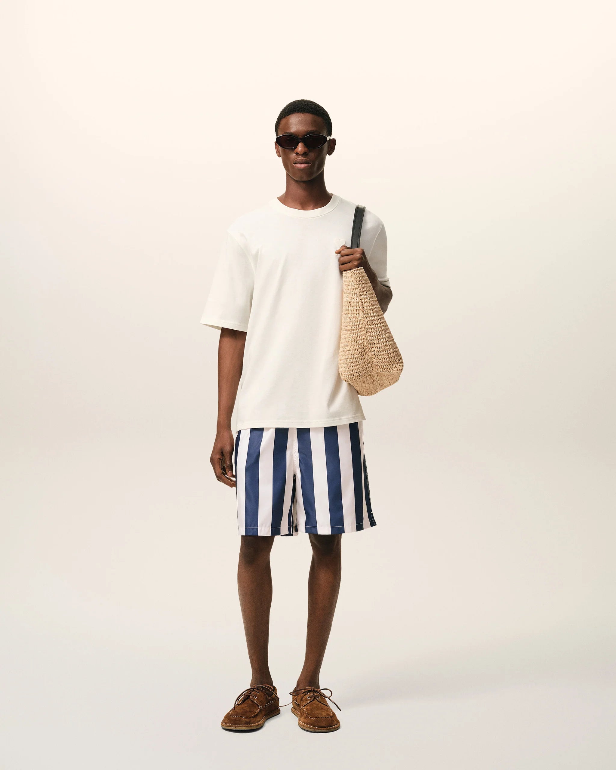 AMI - Maillot de Bain long à Rayure Ami de Coeur Bleu et Blanc