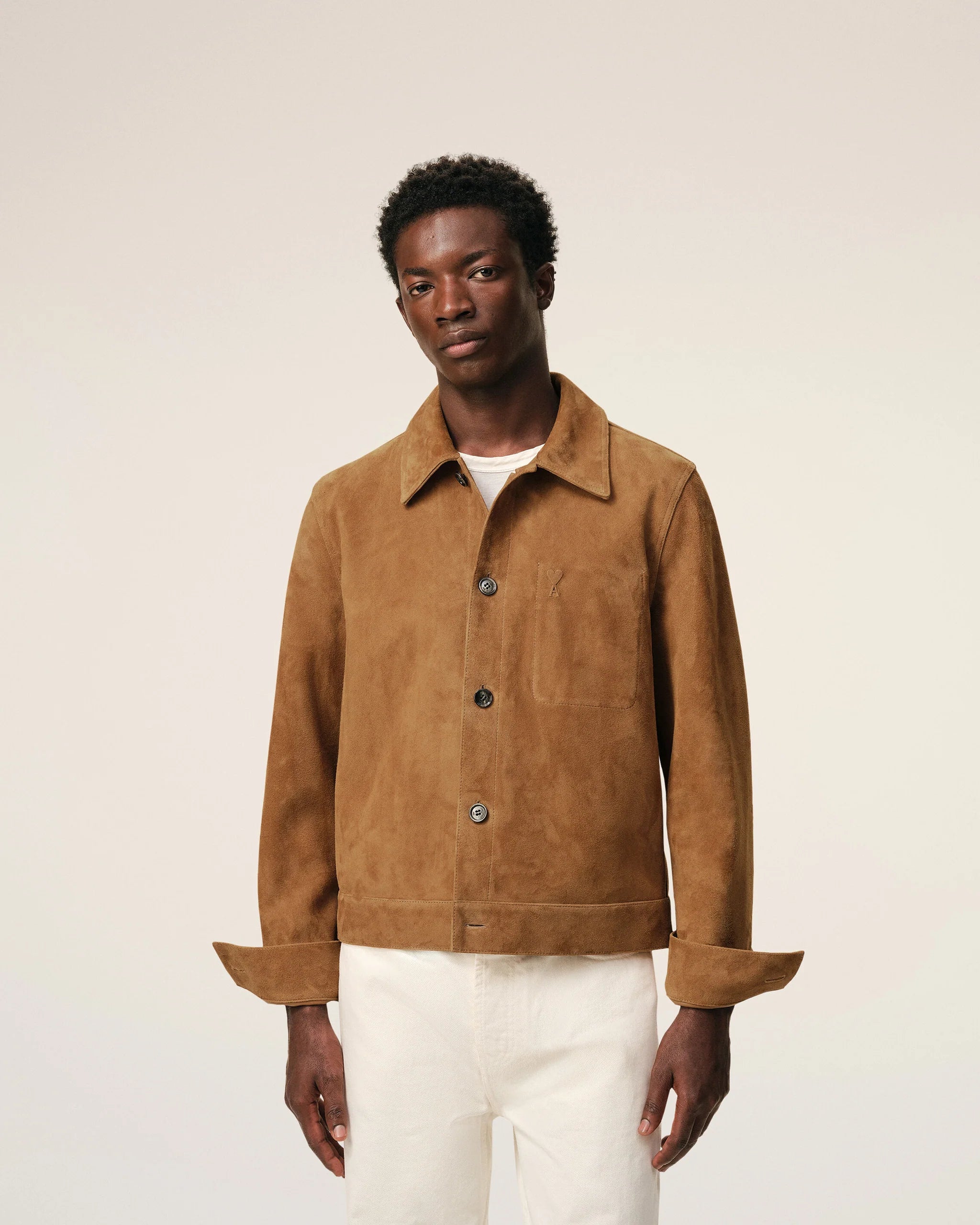 AMI - Veste en cuir de chêvre Marron