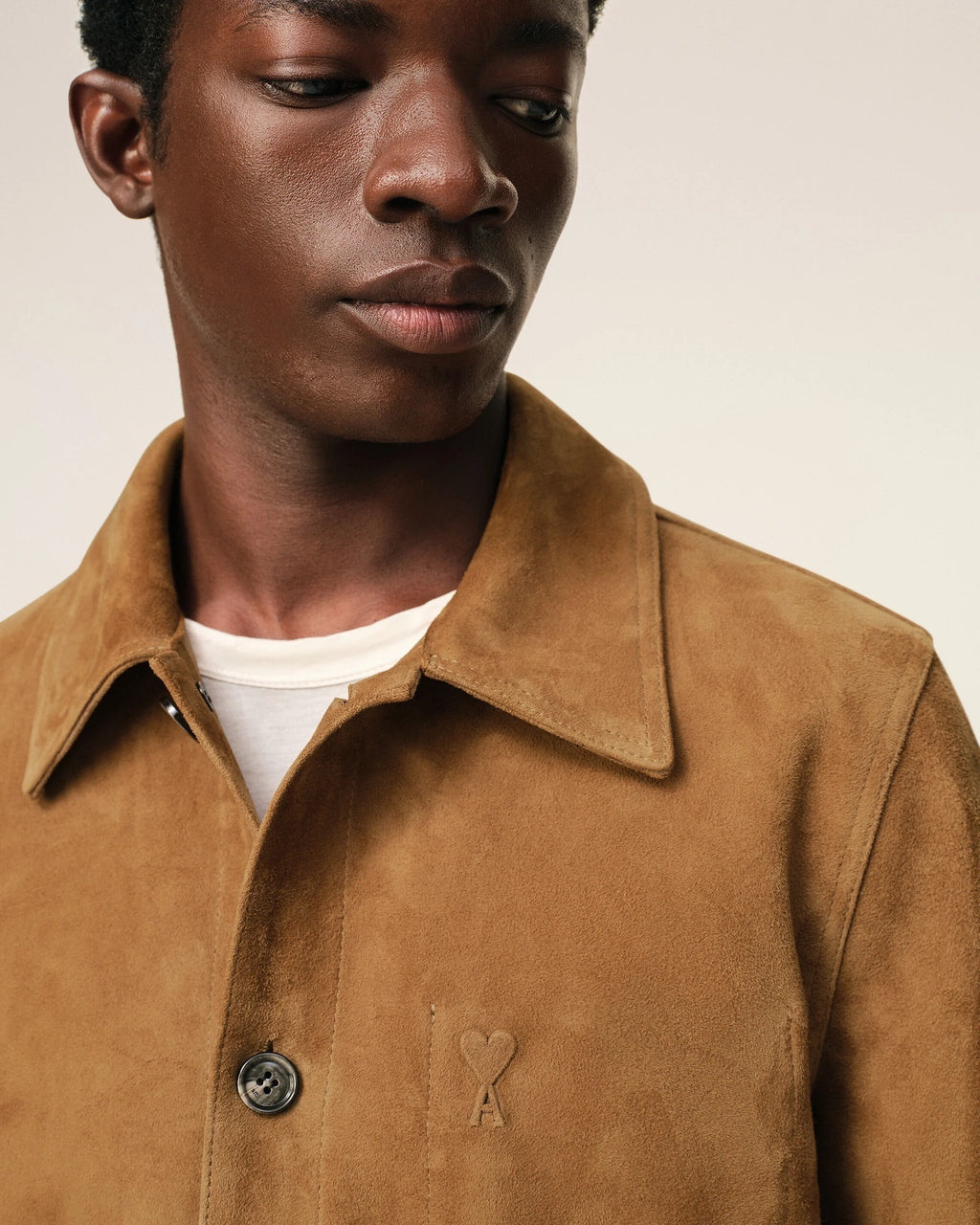 AMI - Veste en cuir de chêvre Marron
