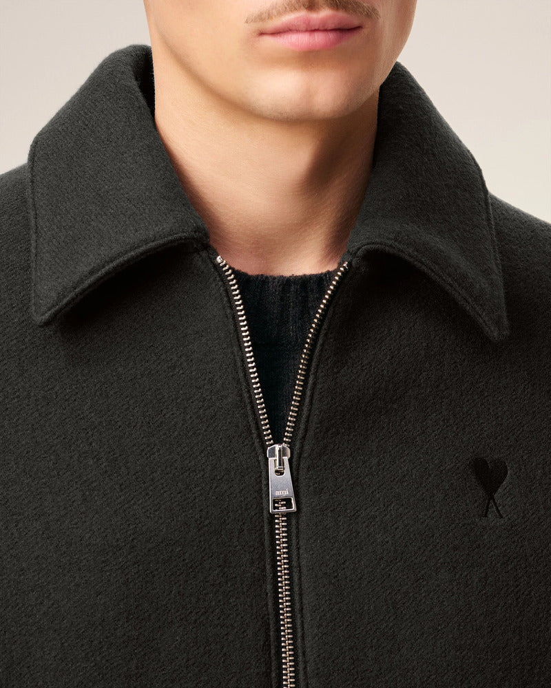 AMI - Blouson Zippé en laine Ami de Coeur Anthracite