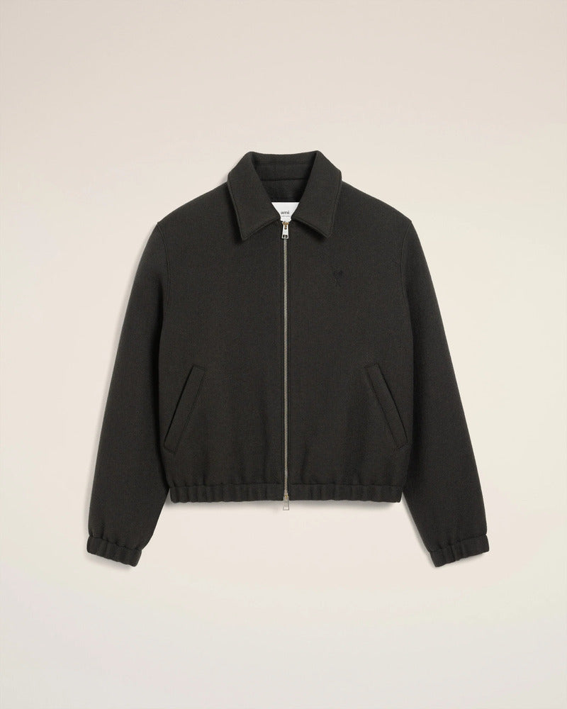 AMI - Blouson Zippé en laine Ami de Coeur Anthracite