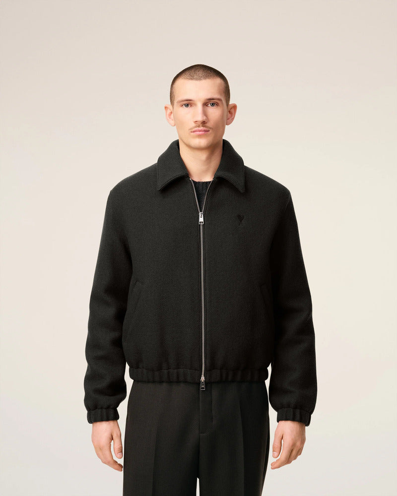 AMI - Blouson Zippé en laine Ami de Coeur Anthracite