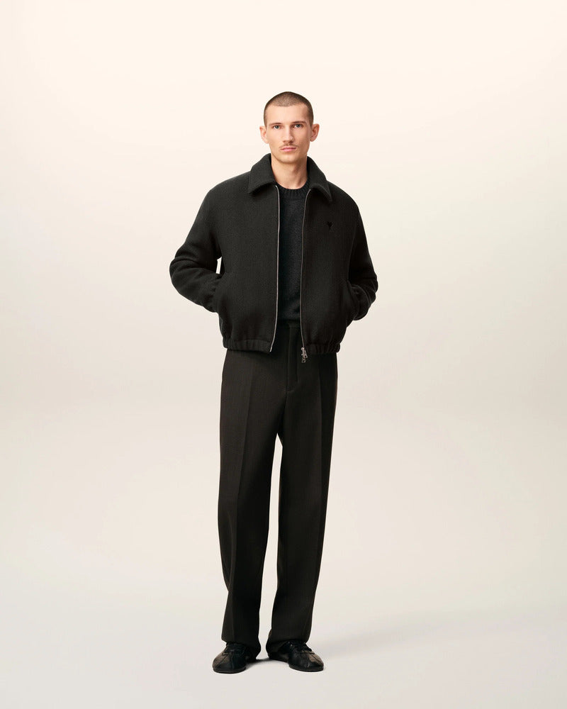 AMI - Blouson Zippé en laine Ami de Coeur Anthracite