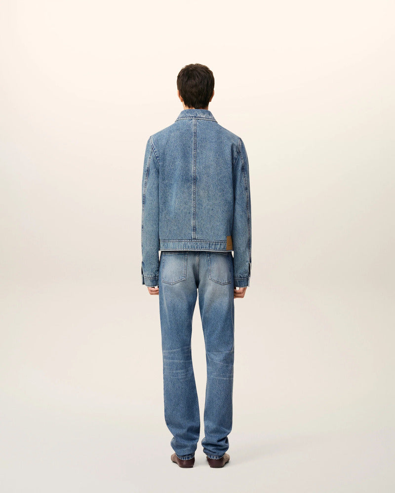 AMI - Blouson Zippé en denim Ami de Coeur Bleu usé