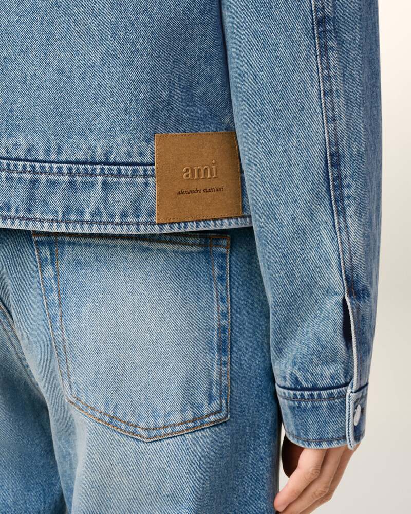AMI - Blouson Zippé en denim Ami de Coeur Bleu usé