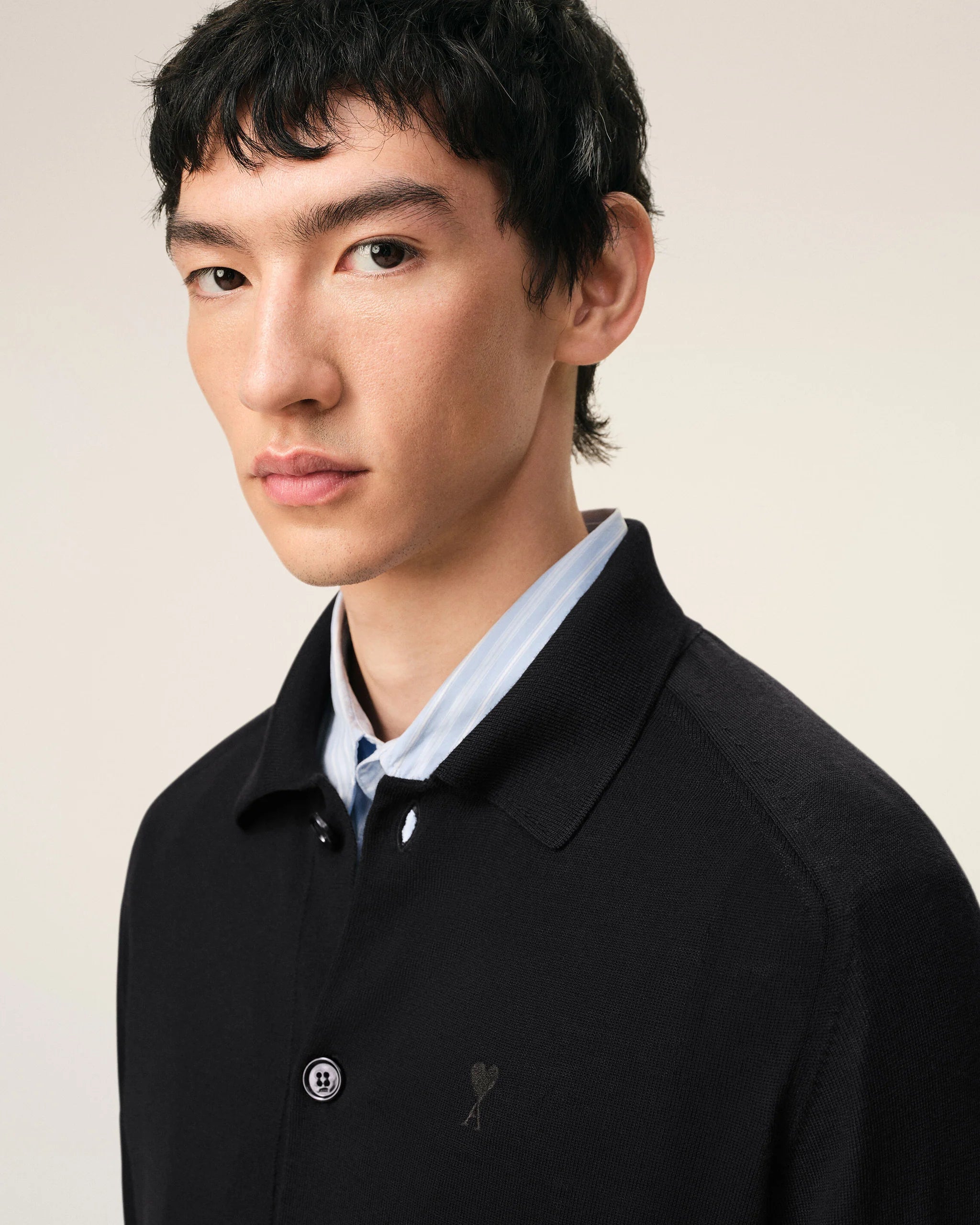 AMI - Cardigan Col Chemise ami de coeur Noir