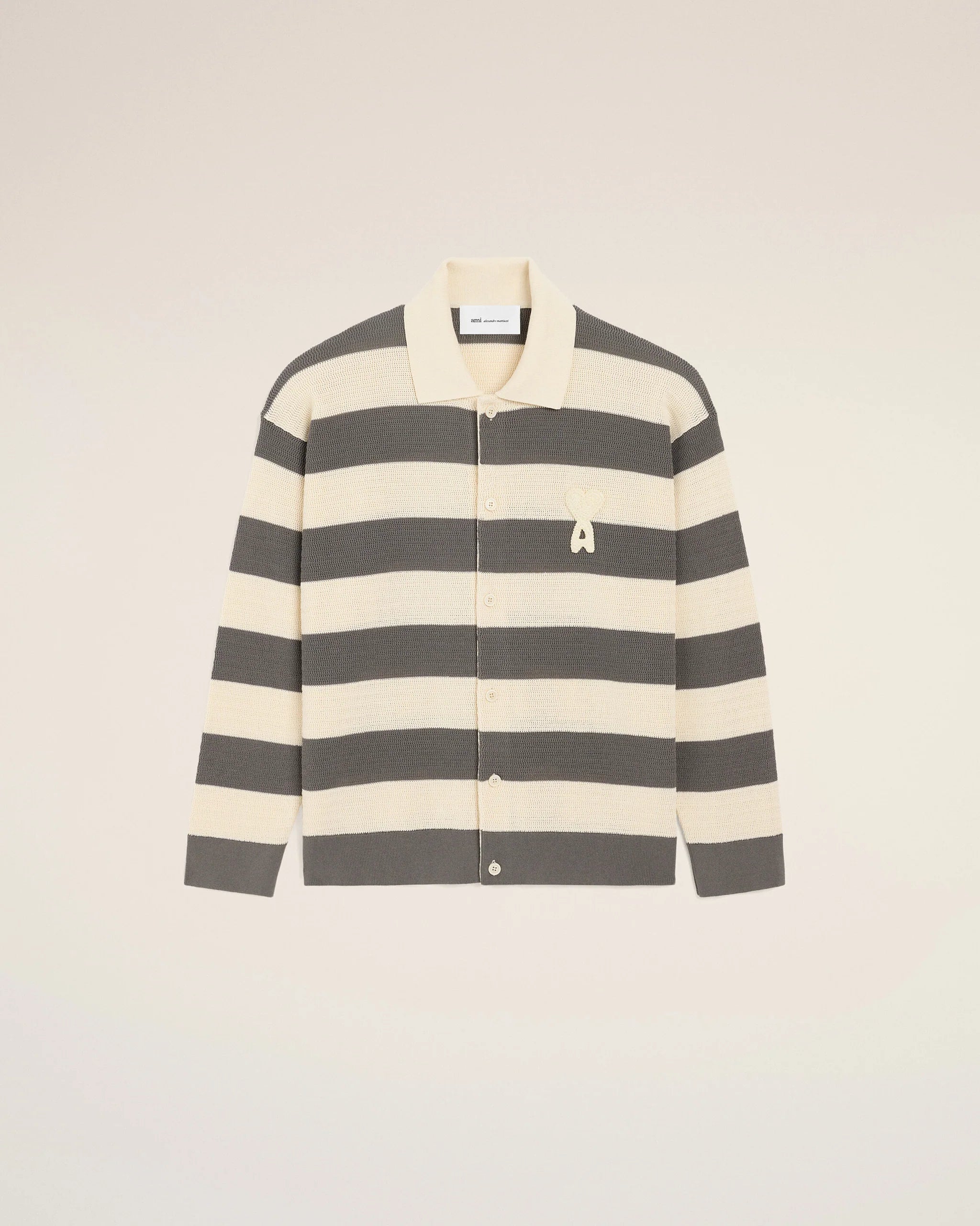 AMI - Cardigan avec col Ami de coeur Blanc et carbonne