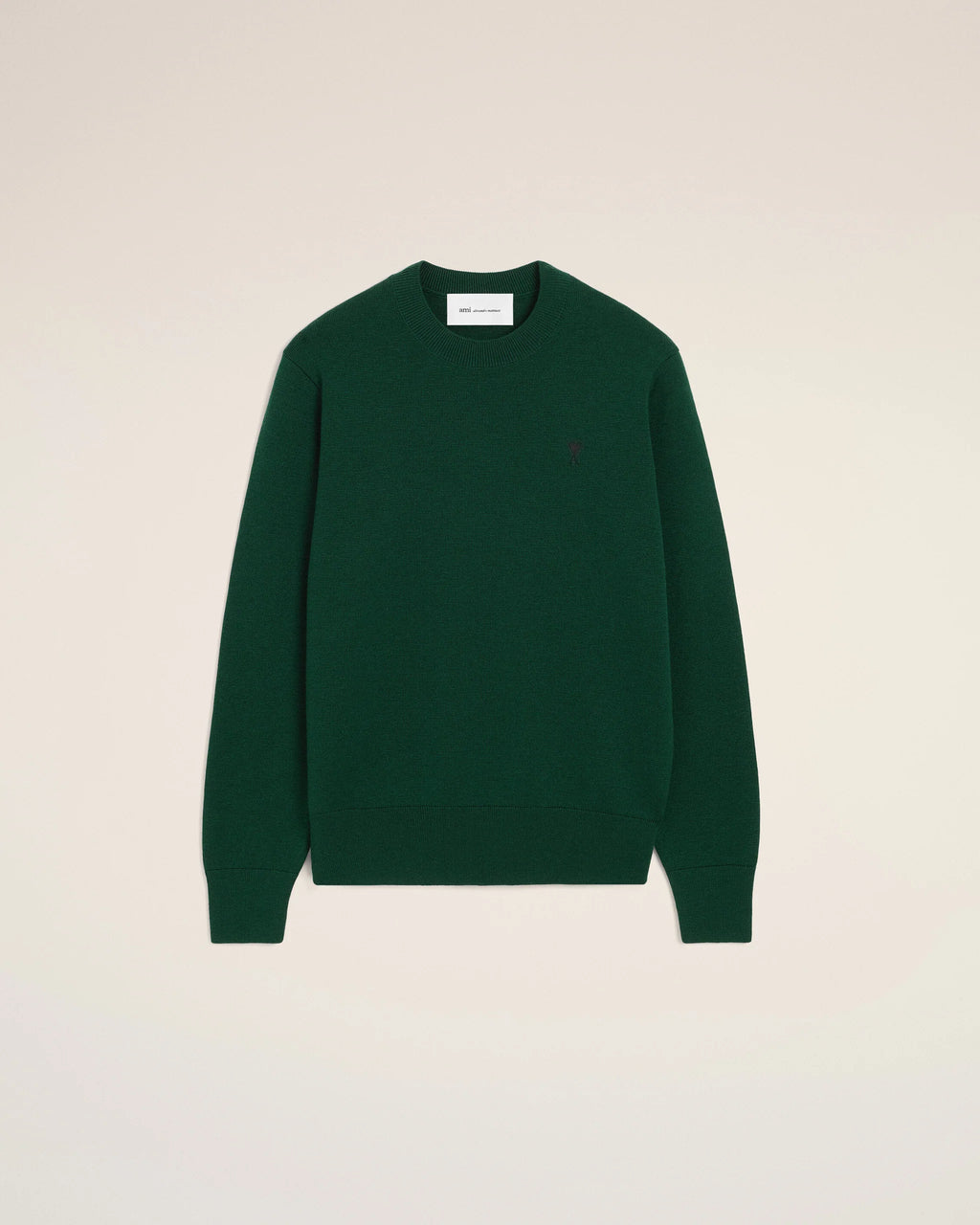 AMI - Pull col rond Ami de Coeur Vert Bouteille/Black