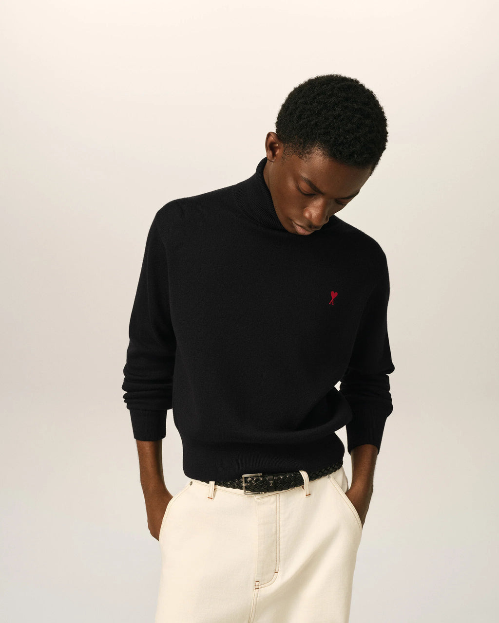 AMI - Pull col roulé Ami de Coeur Noir