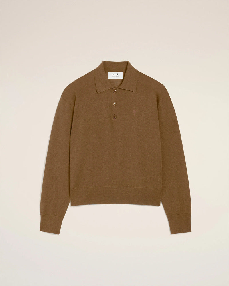 AMI - Polo Ami de Coeur Laine Noisette