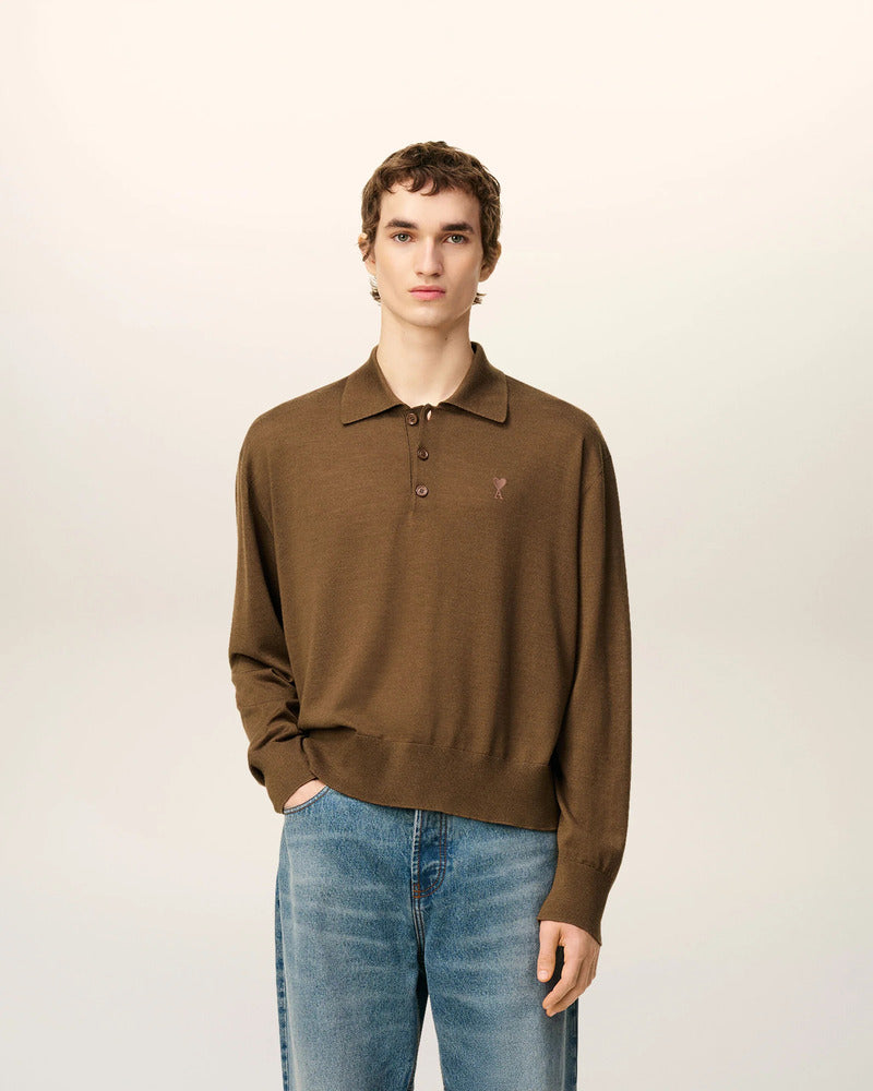 AMI - Polo Ami de Coeur Laine Noisette