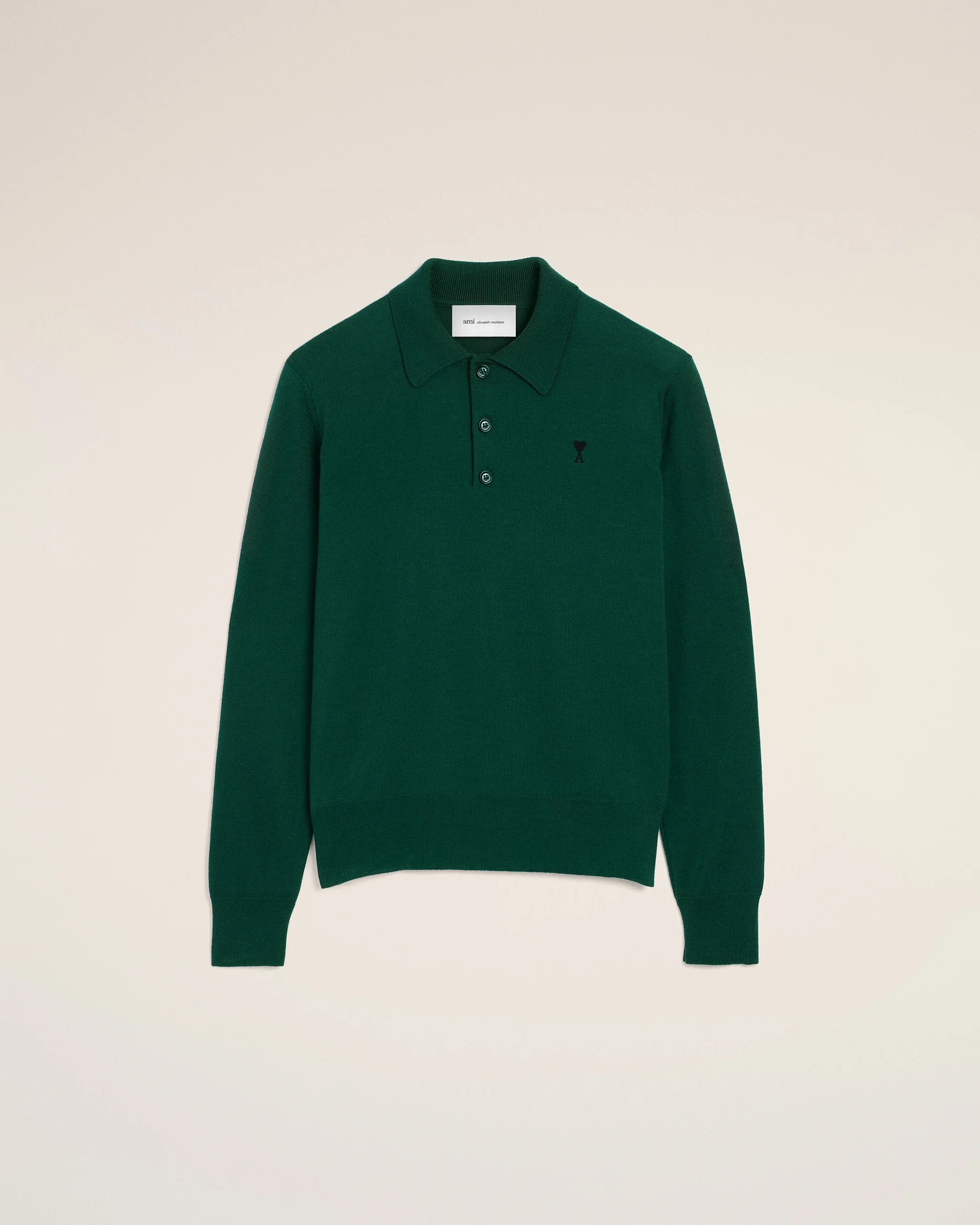 AMI - Pull col polo Ami de coeur Vert Bouteille
