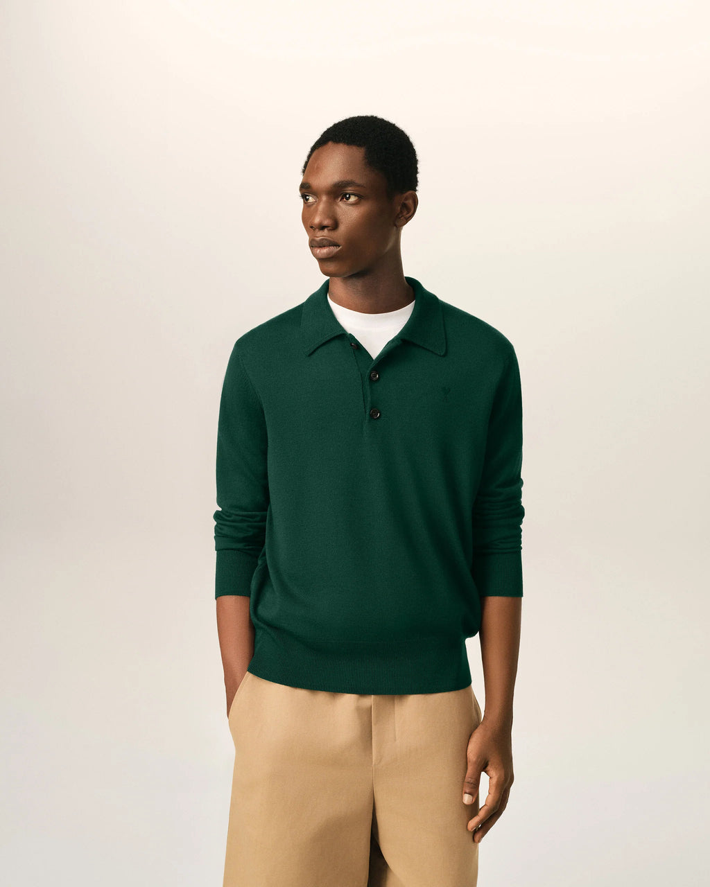 AMI - Pull col polo Ami de coeur Vert Bouteille