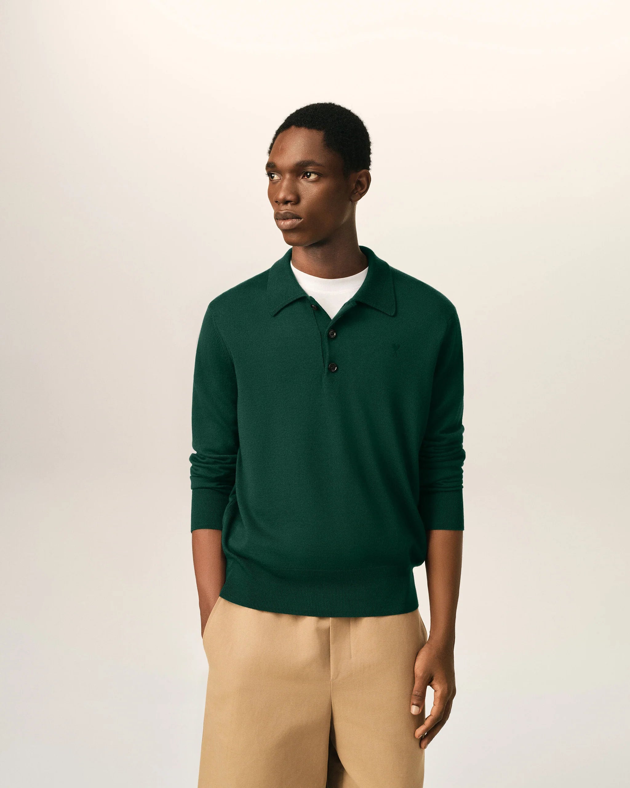 AMI - Pull col polo Ami de coeur Vert Bouteille