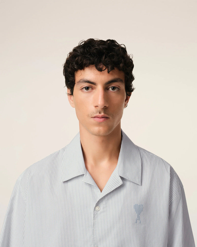 AMI - Chemise manche courtes col requin Blanc/Bleu note