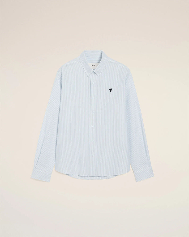 AMI - Chemise Ami de Coeur Rayée Bleu Ciel/Blanc Naturel