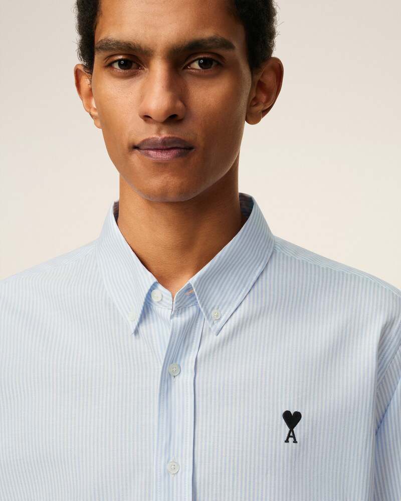 AMI - Chemise Ami de Coeur Rayée Bleu Ciel/Blanc Naturel