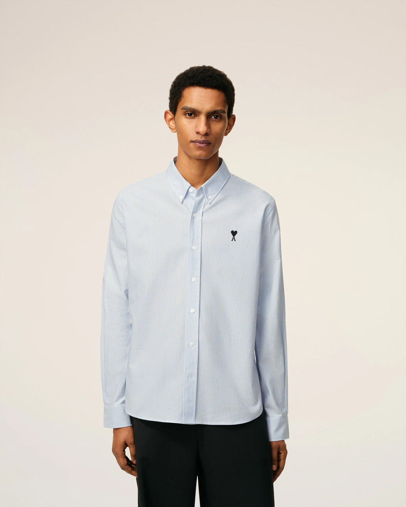 AMI - Chemise Ami de Coeur Rayée Bleu Ciel/Blanc Naturel