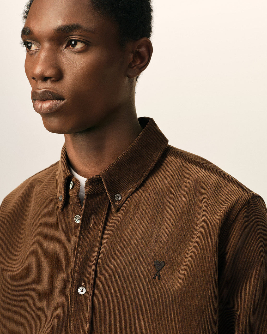 AMI - Chemise Velours Ami de coeur Marron Chocolat