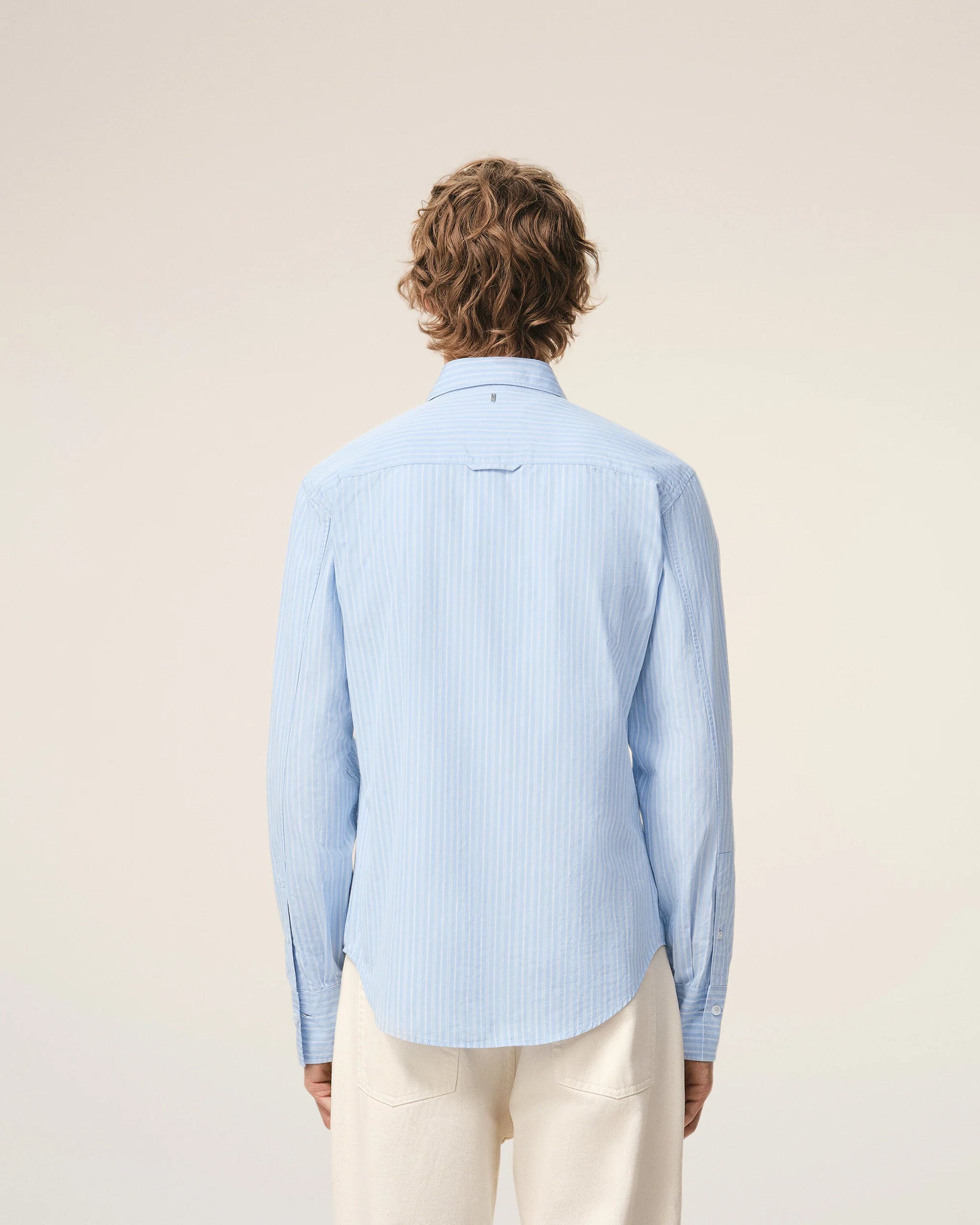 AMI - Chemise Jabot Bleu ajustée en coton