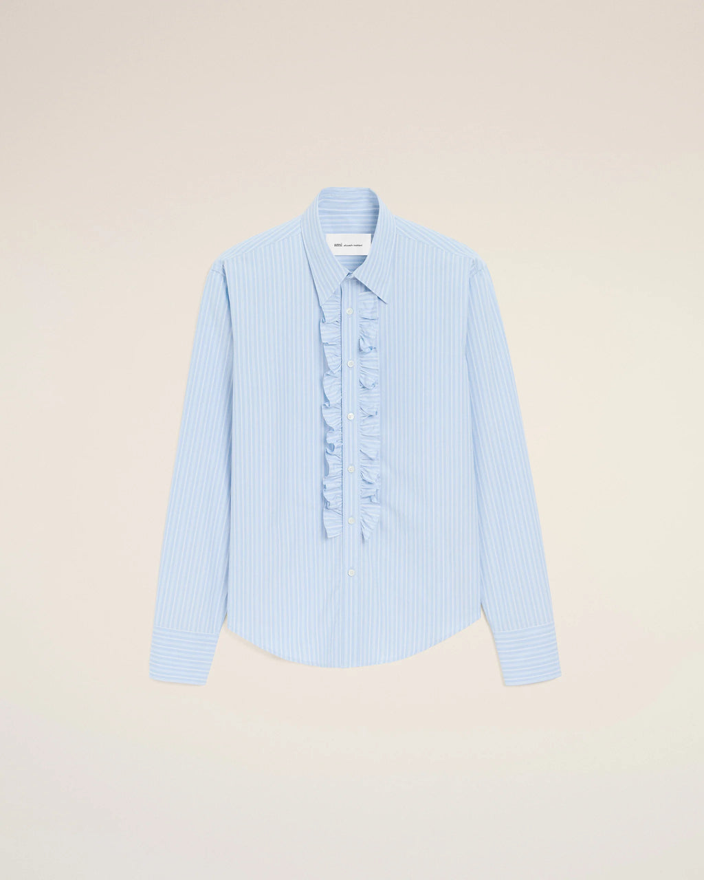 AMI - Chemise Jabot Bleu ajustée en coton