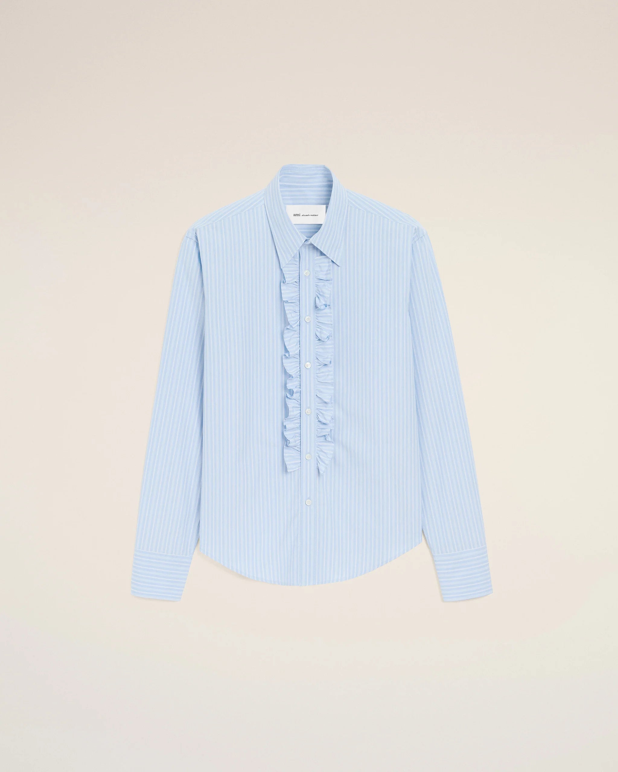 AMI - Chemise Jabot Bleu ajustée en coton