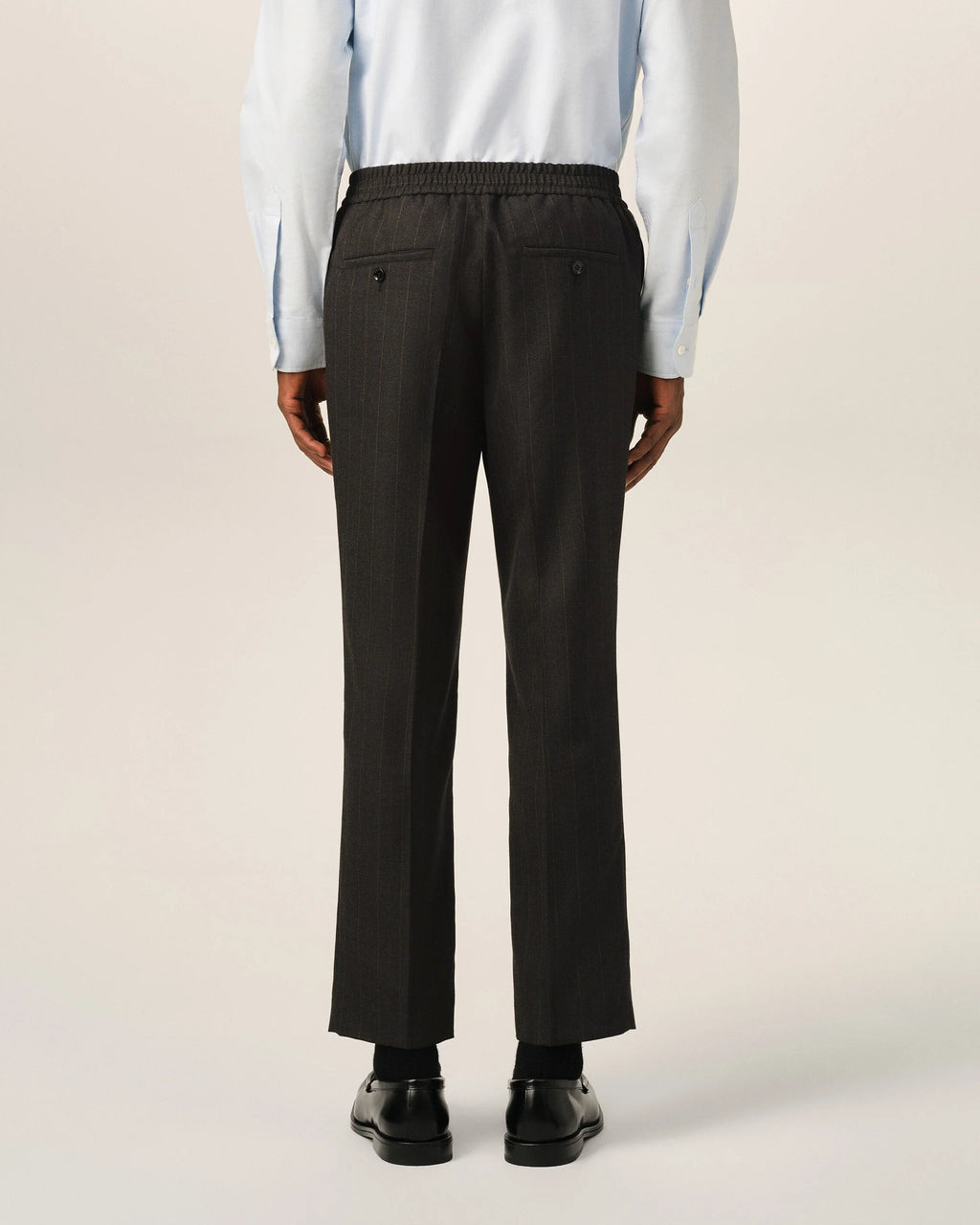 AMI - Pantalon taille élatiqué rayé Gris/Marron Chocolat