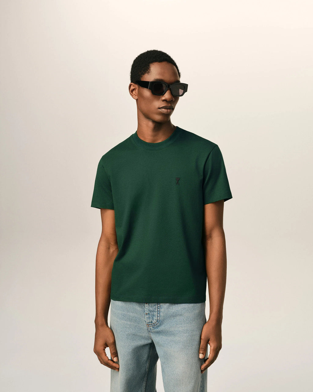AMI - T-shirt Ami de coeur Vert Bouteille/Noir