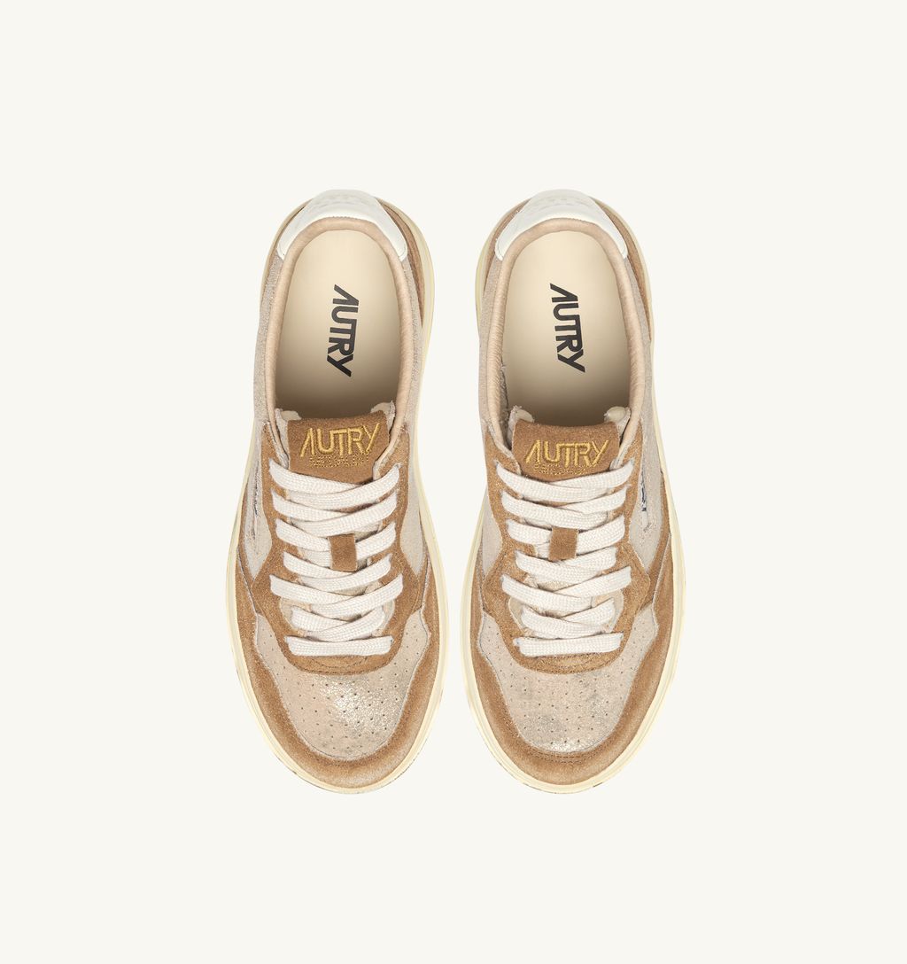 AUTRY - Basket Medalist Low Laminé Cuir / Suede Platinium/Beige