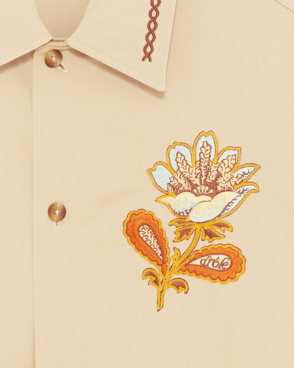Drôle de Monsieur - La Surchemise Brodée Fleur Beige