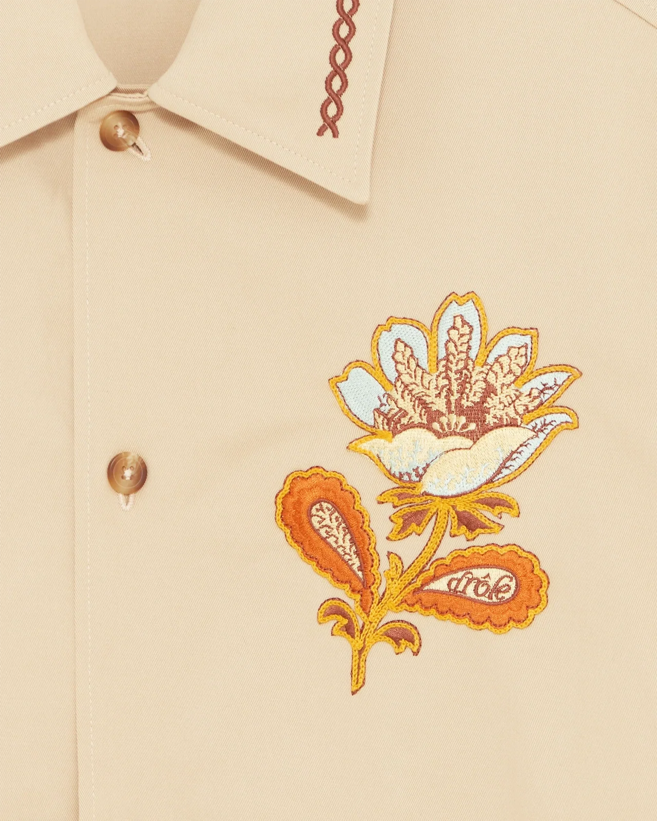 Drôle de Monsieur - La Surchemise Brodée Fleur Beige