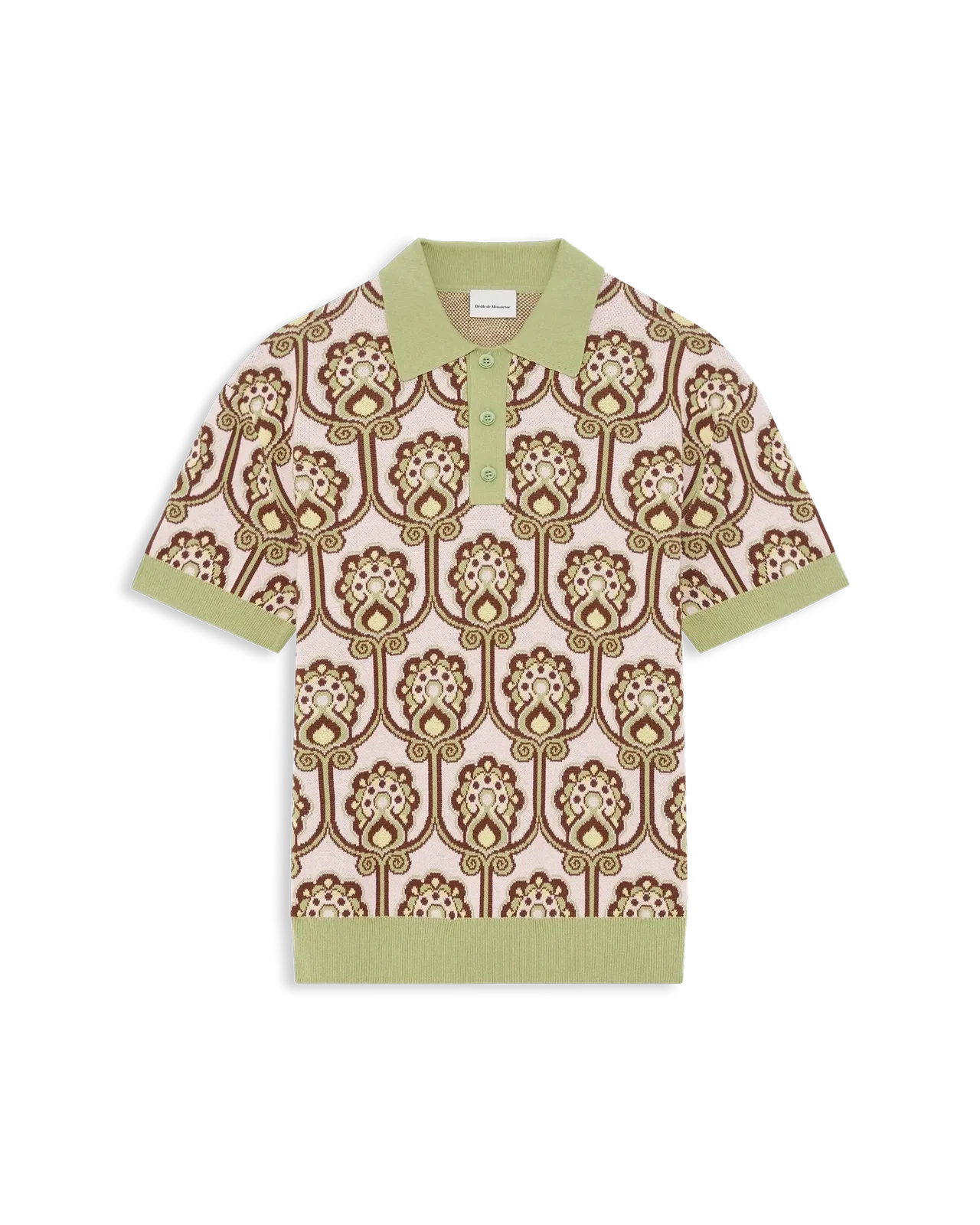 Drôle de Monsieur - Polo Maille Tapisserie Florale Rose clair