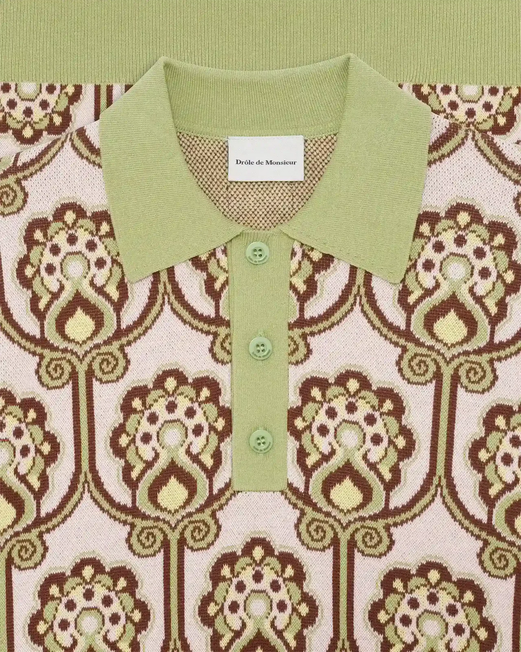 Drôle de Monsieur - Polo Maille Tapisserie Florale Rose clair