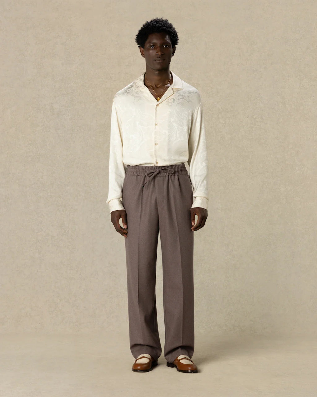 Drôle de Monsieur - Pantalon Elastique Flanelle Marron