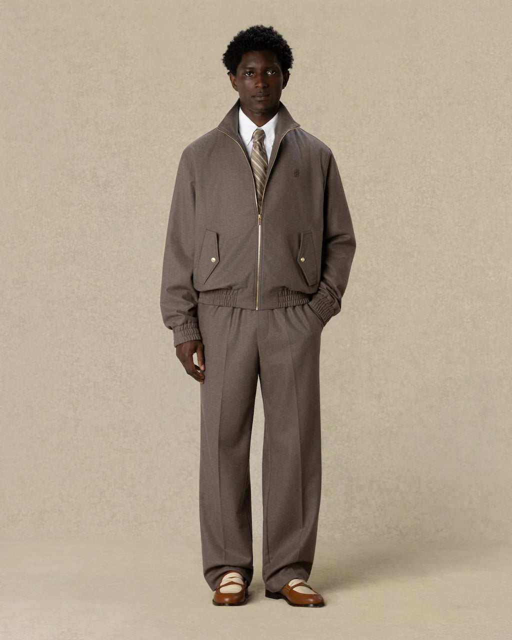 Drôle de Monsieur - Veste Survêtement Flanelle Brodée Marron