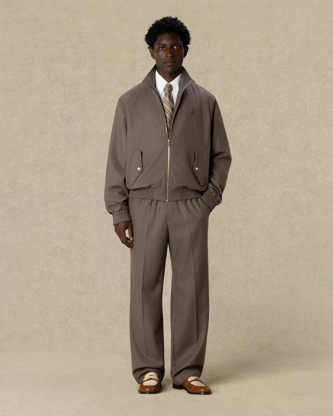 Drôle de Monsieur - Veste Survêtement Flanelle Brodée Marron