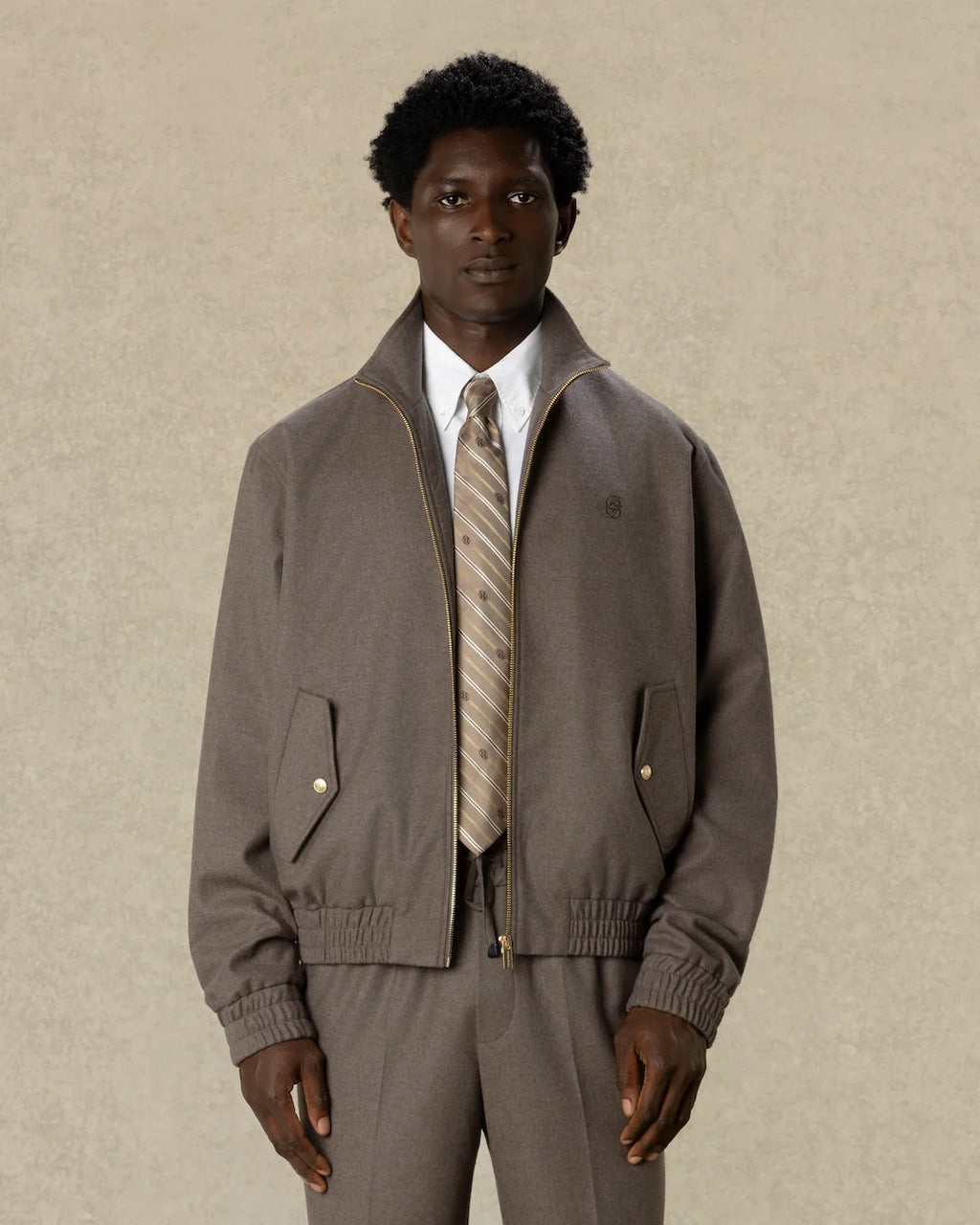 Drôle de Monsieur - Veste Survêtement Flanelle Brodée Marron