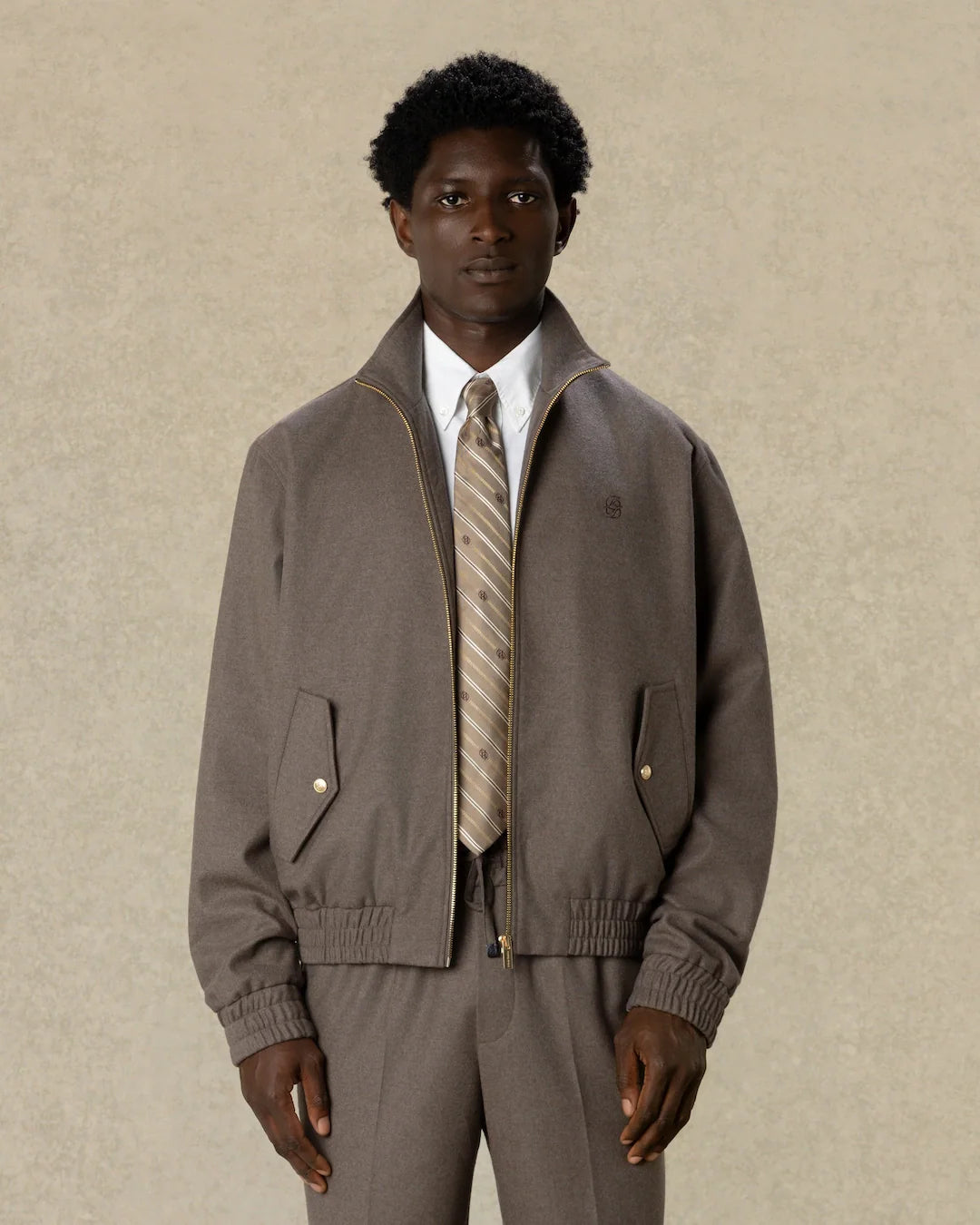 Drôle de Monsieur - Veste Survêtement Flanelle Brodée Marron