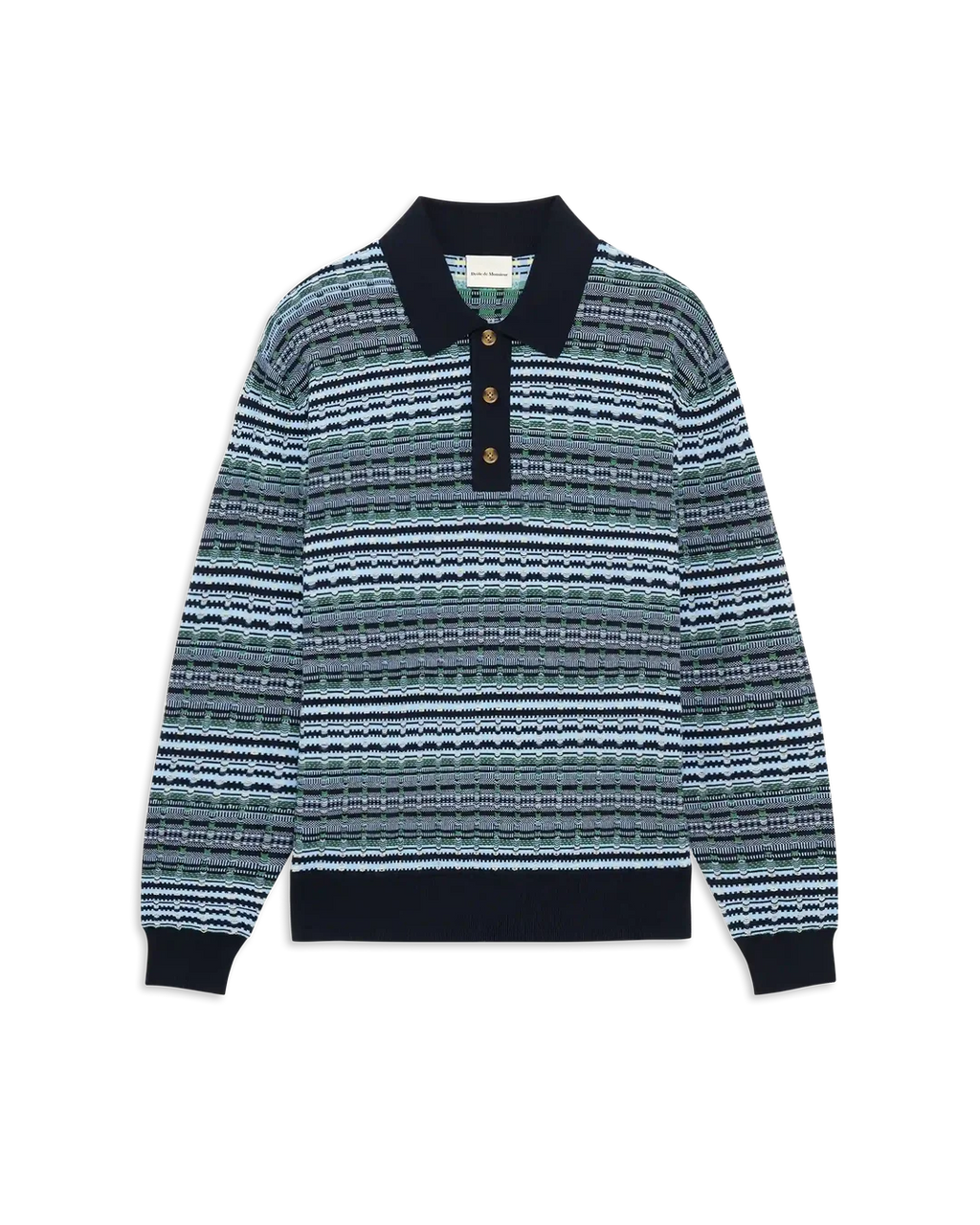 Drôle de Monsieur - Polo Manches Longues Maille Coogi BLeu Marine
