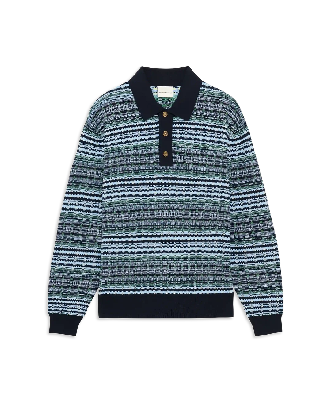 Drôle de Monsieur - Polo Manches Longues Maille Coogi BLeu Marine