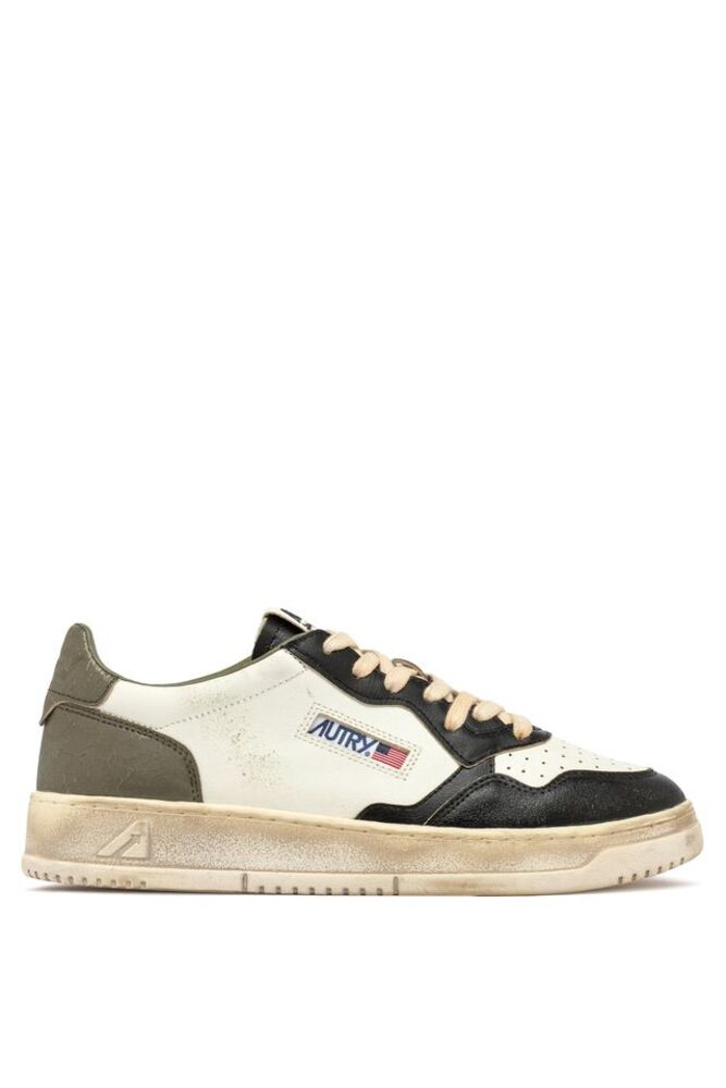 AUTRY - Basket Medalist Super Vintage cuir Blanc covert green et Noir