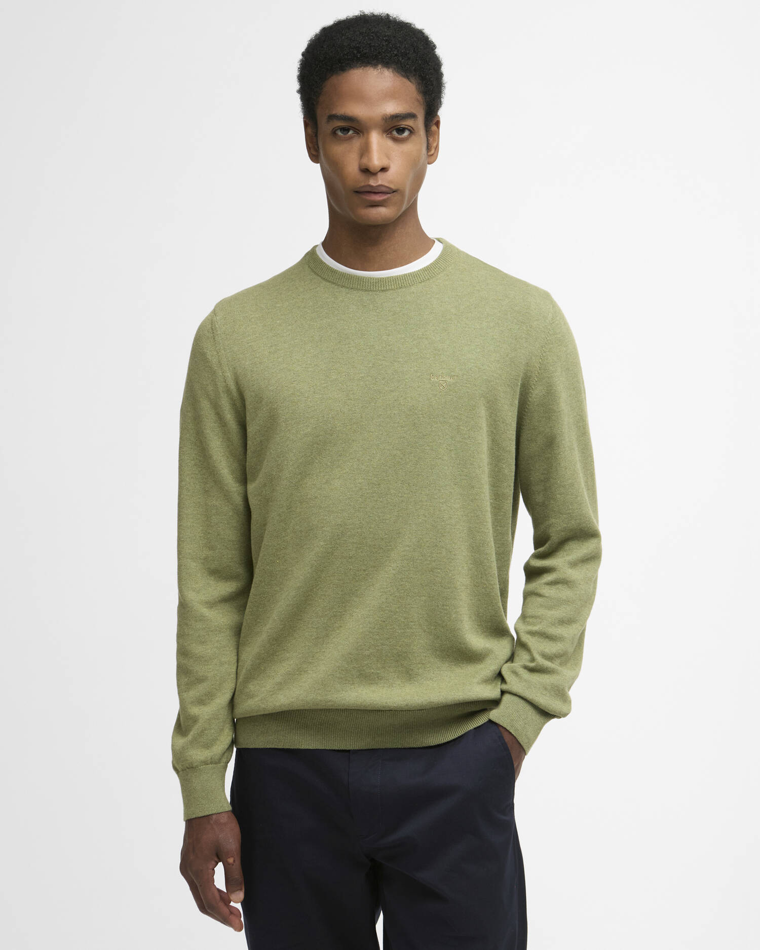 Barbour - Pull Pima coton Crew neck Laurel Green