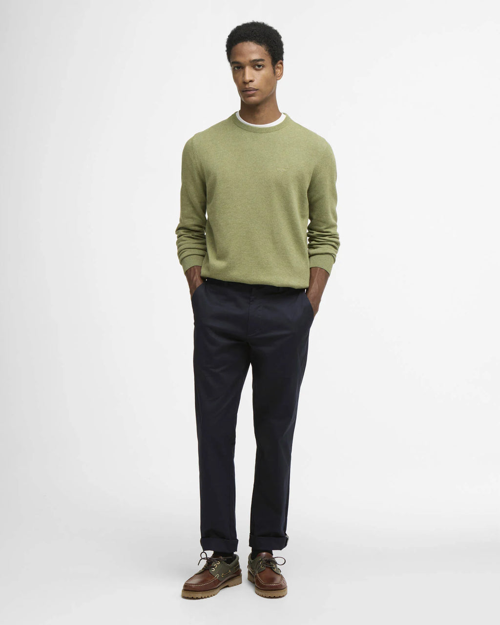 Barbour - Pull Pima coton Crew neck Laurel Green