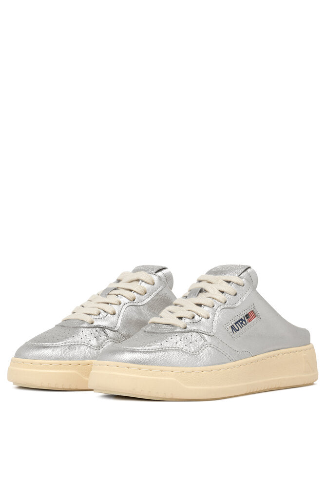 AUTRY - Basket Medalist Mule en cuir argent