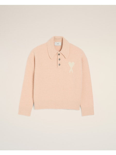 AMI - Polo Ami de coeur Alpaga Poudre/Ecru