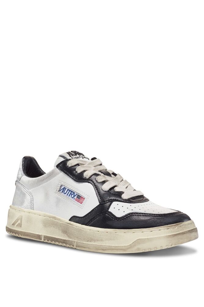 AUTRY - Basket Medalist Super Vintage en cuir blanc / noir et argent