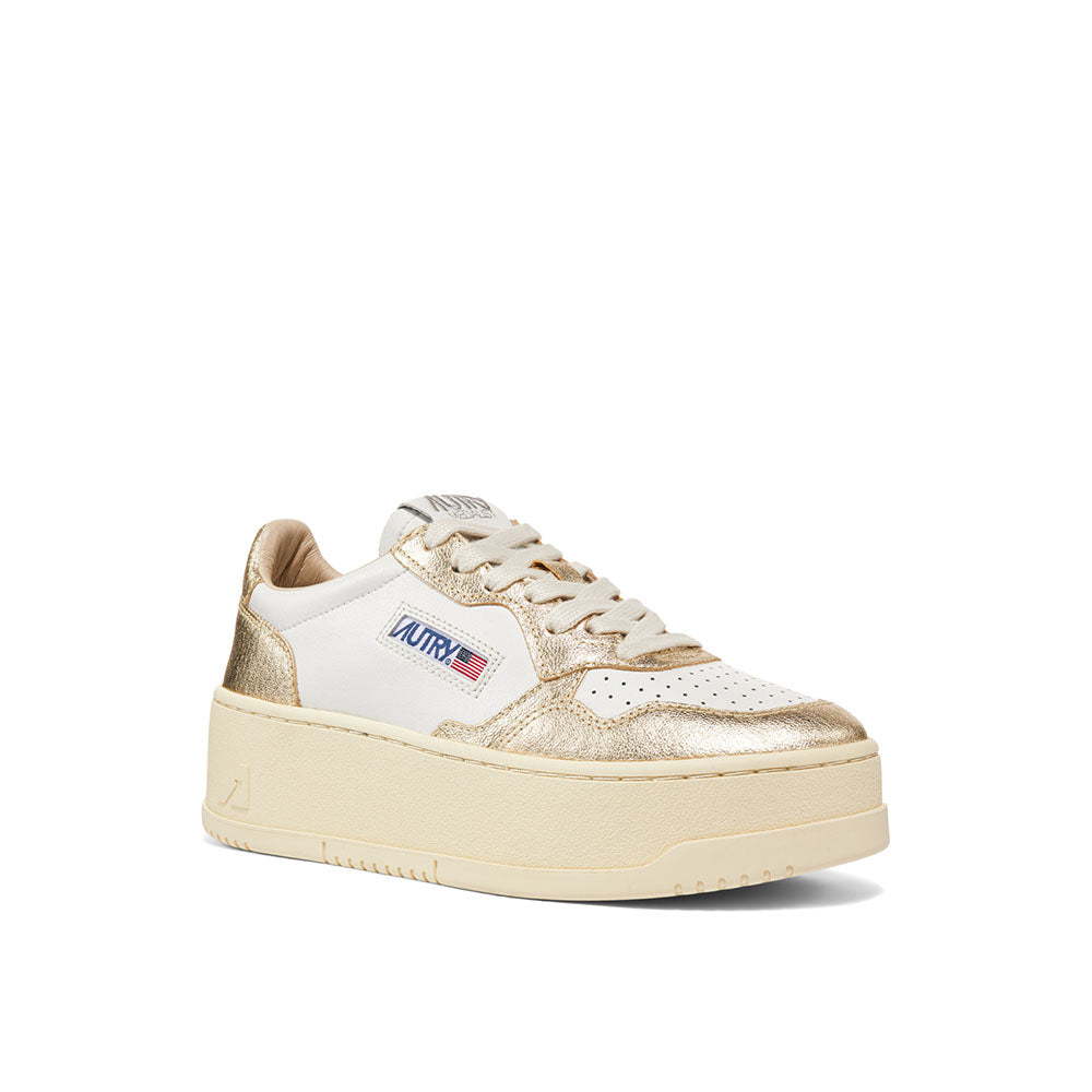AUTRY - Basket Medalist Platform cuir blanc et platine métallisé