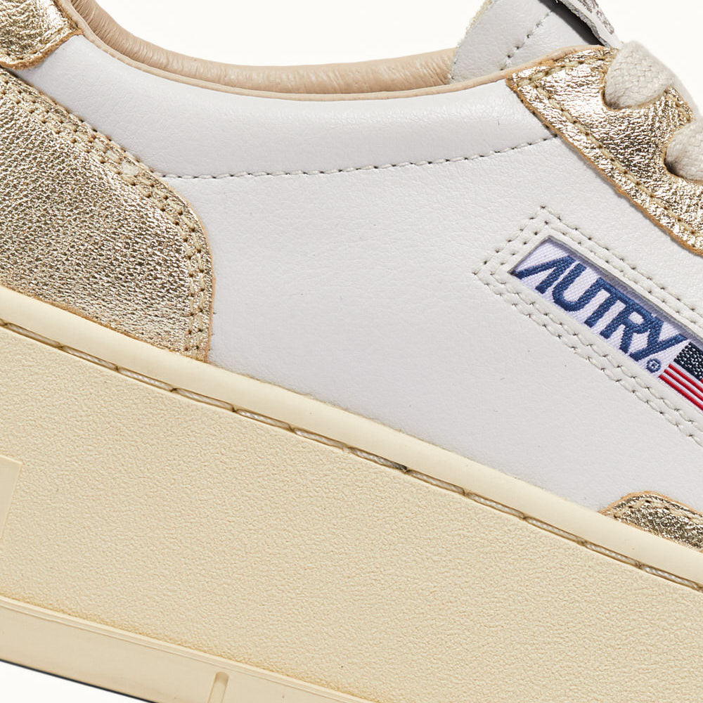 AUTRY - Basket Medalist Platform cuir blanc et platine métallisé